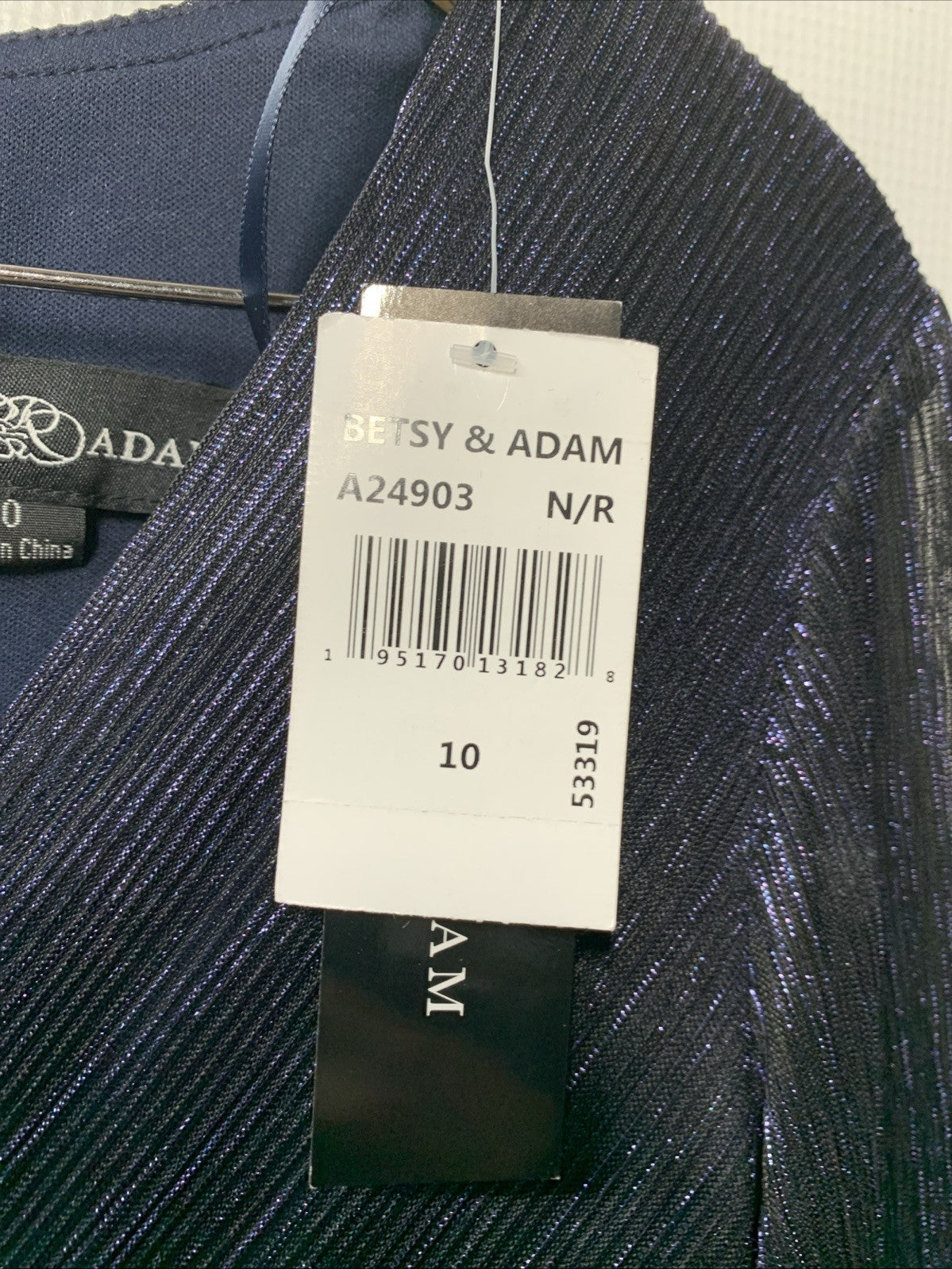 Betsy & Adam Women's A24903 Long Sleeve V-Neck Dress Floor-Length Navy Size 10