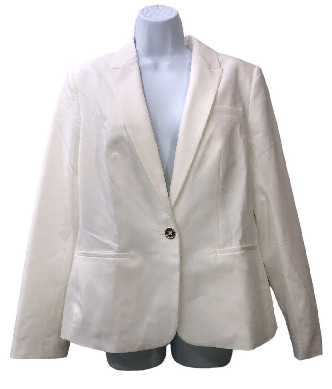 White Tommy Hilfiger women's blazer with long sleeves and single-button closure, tailored business jacket for women.