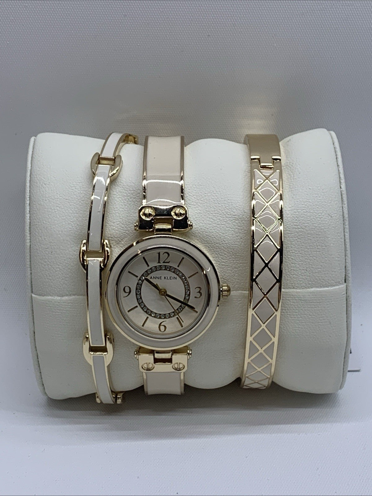 Anne Klein Women's Glitter Accented Bangle Wrist Watch and Bracelet Set Analog
