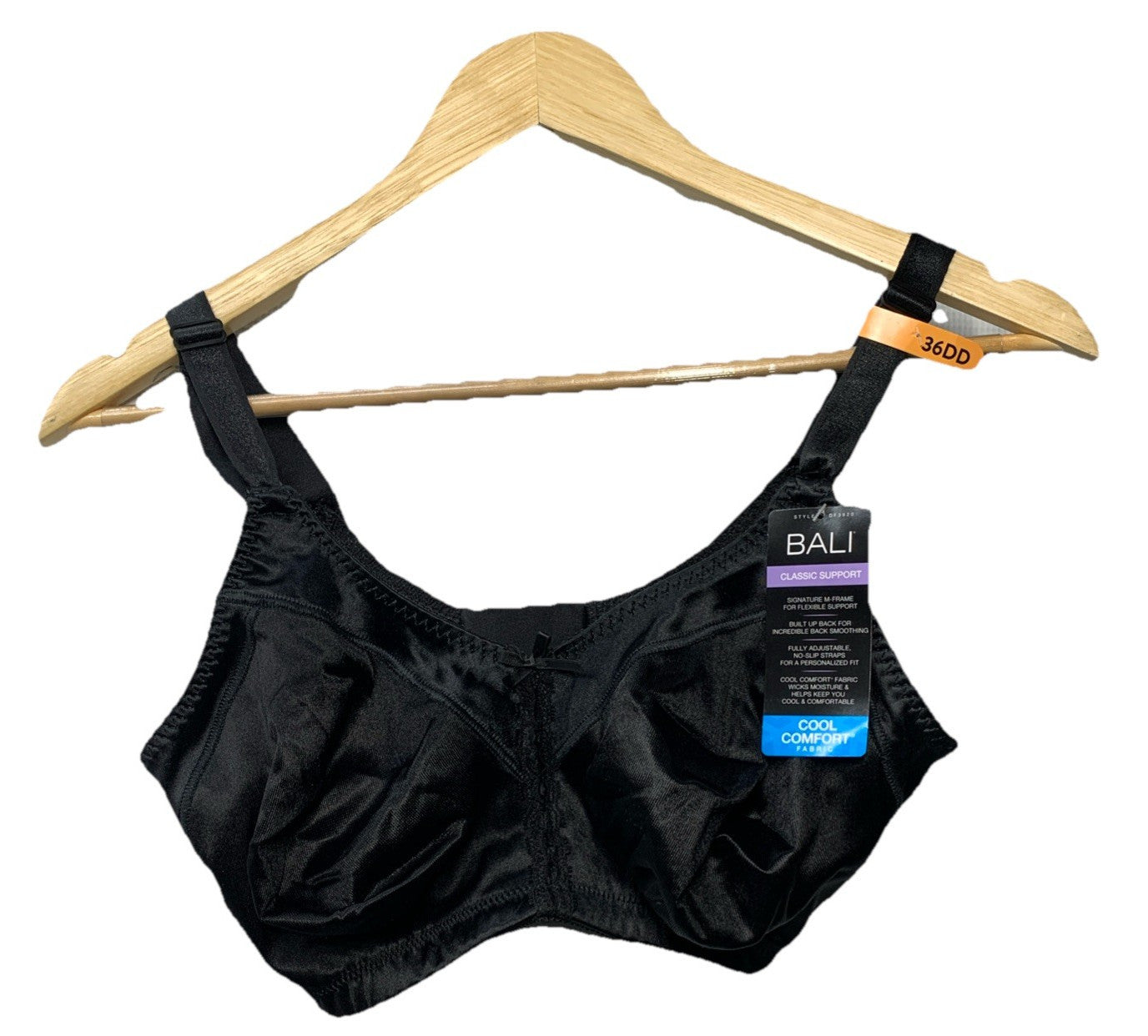 Bali Womens Double Support Wirefree Bra 36DD Black Classic Support Adjustable