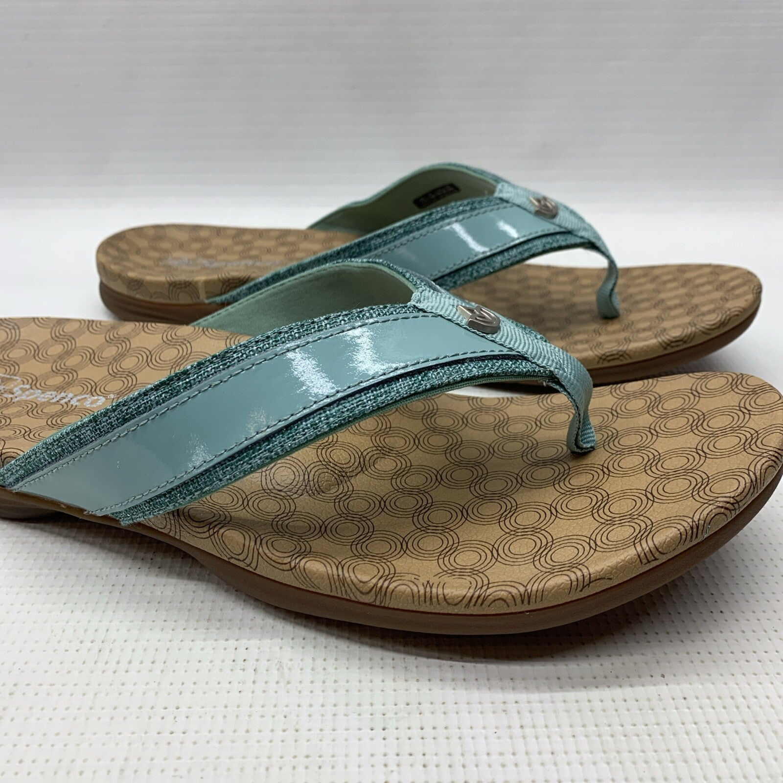 Spenco Orthotic Women's Cabo Flip-Flop Size US 12D Aqua Leather/Textile Upper
