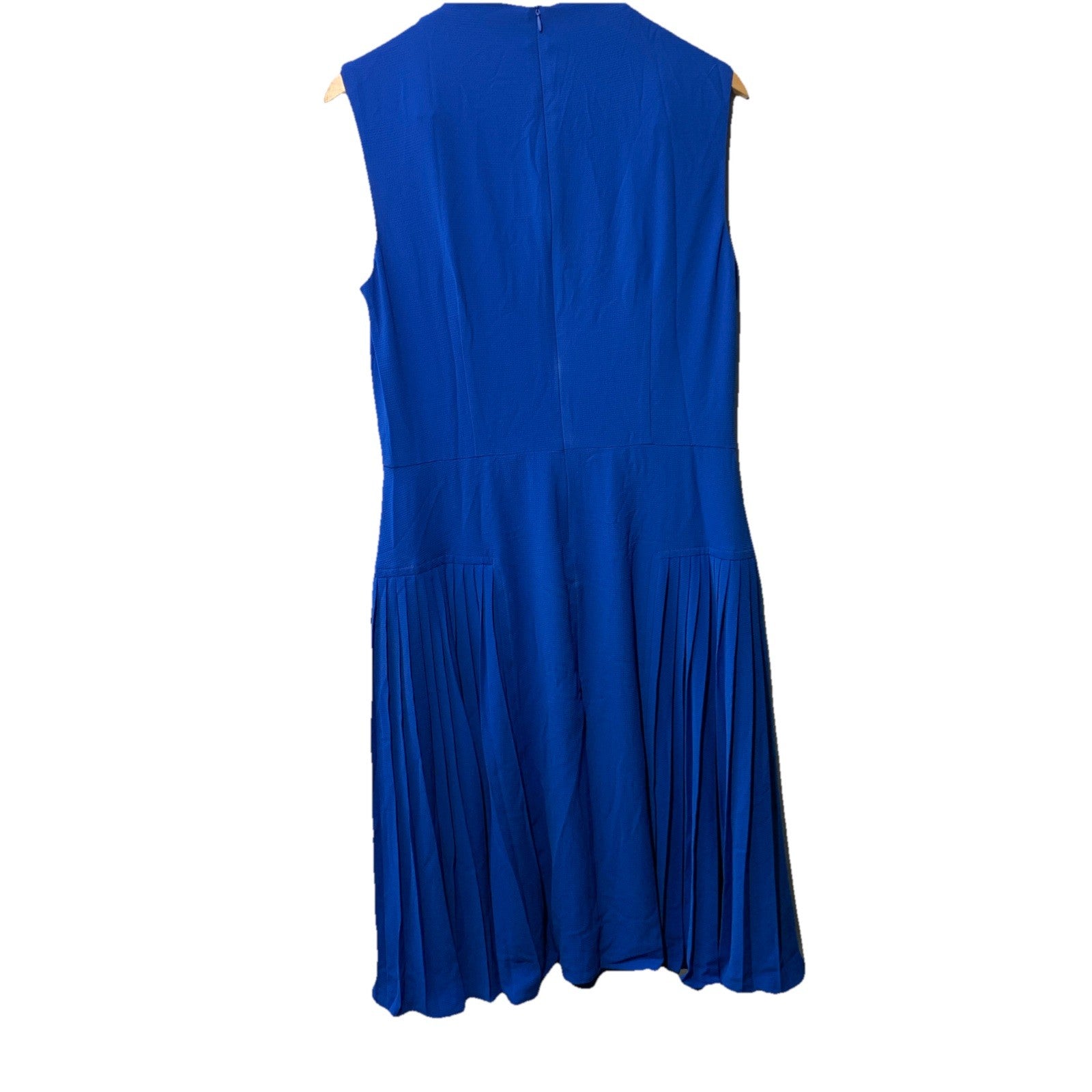 Black Maggy London sleeveless cowl neck dress with fluted skirt, size 14, from The Family Flips, shown on a model.