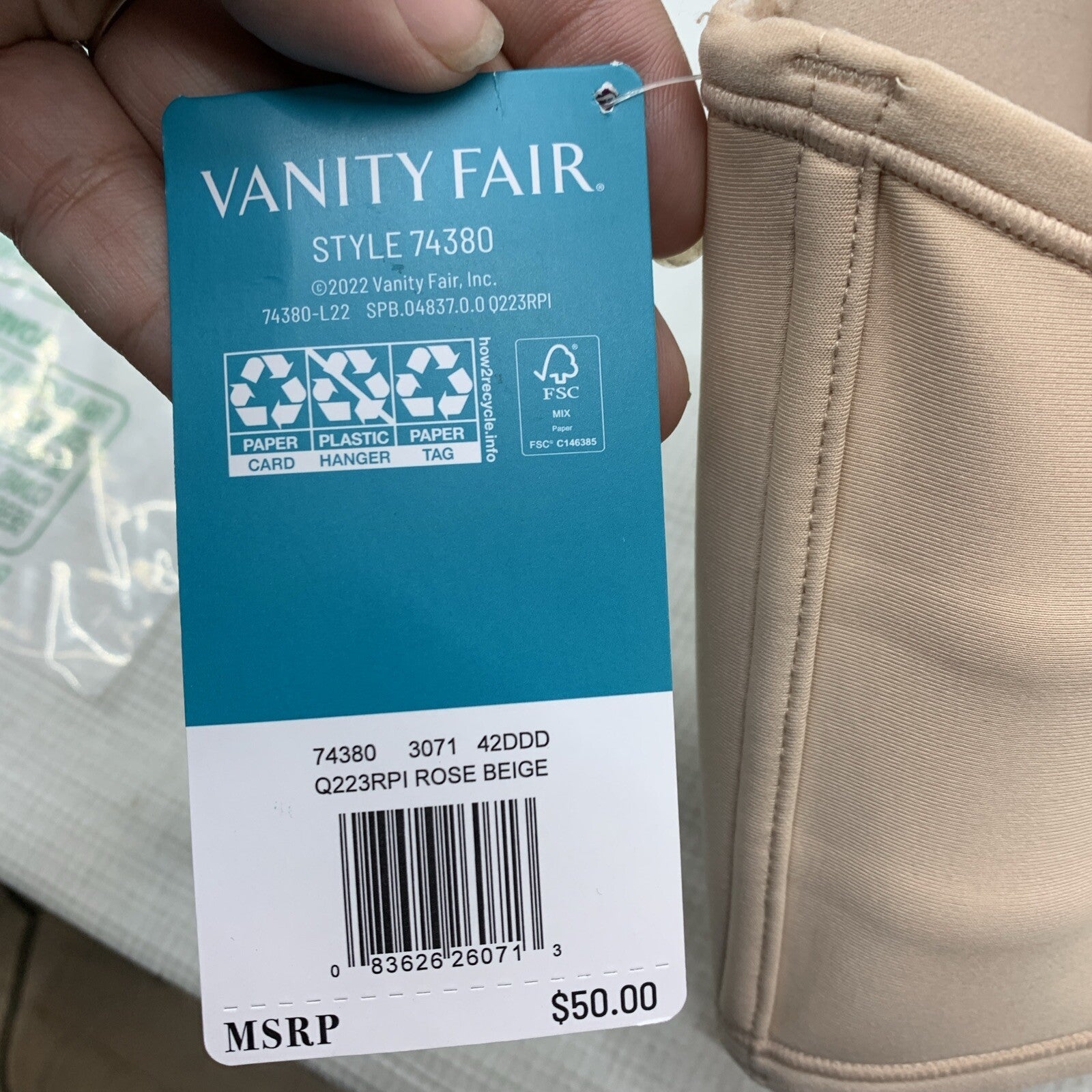 Vanity Fair Beauty Back Underwire Smoothing Convertible Strapless Bra 42DDD Nude