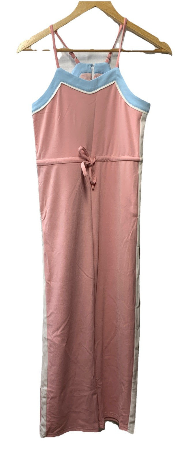 GRACE KARIN Girls Jumpsuit Drawstring Waist Contrast Color Romper Size 10Y Pink