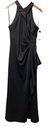 Xscape Women's Long Ruched Bodycon Low-Sheen Cross Front Halter Neck Black 12P