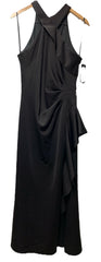 Xscape Women's Long Ruched Bodycon Low-Sheen Cross Front Halter Neck Black 12P