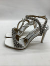 Badgley Mischka Galia Embellished Sandal Heels Jeweled Soft Satin White Size 8