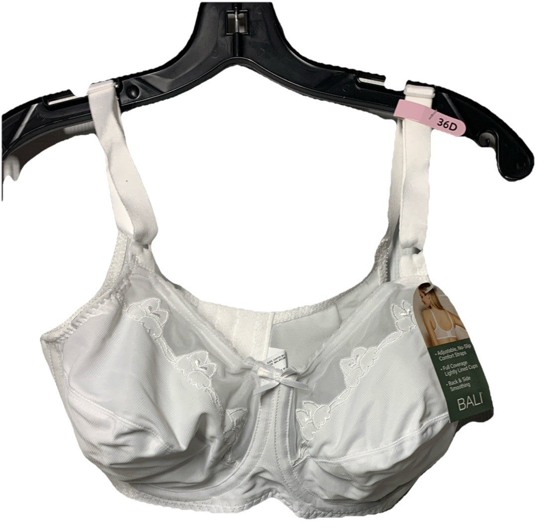White Bali 0180 Flower Bali underwire bra with full coverage and lightly lined cups, size 36D, from The Family Flips.