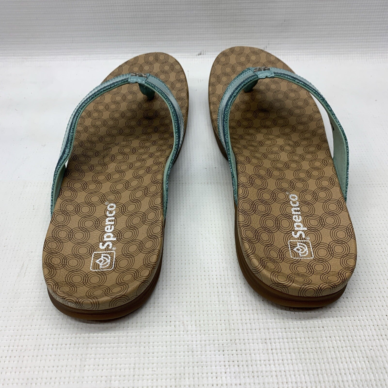 Spenco Orthotic Women's Cabo Flip-Flop Size US 12D Aqua Leather/Textile Upper