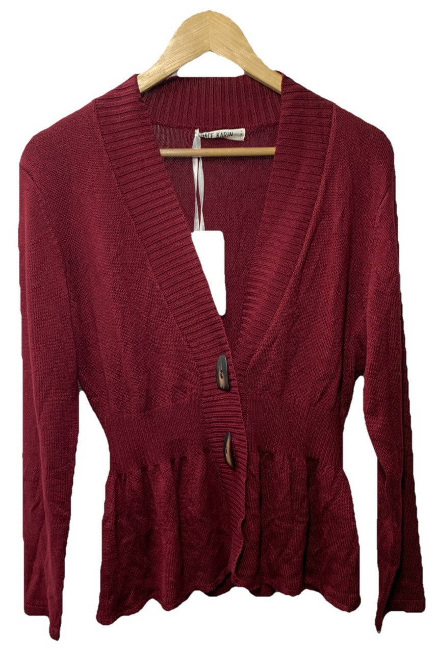 Women's Cardigan Slim Fit Casual Defined Waist Long Sleeve Size M Dark Maroon