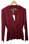 Women's Cardigan Slim Fit Casual Defined Waist Long Sleeve Size M Dark Maroon