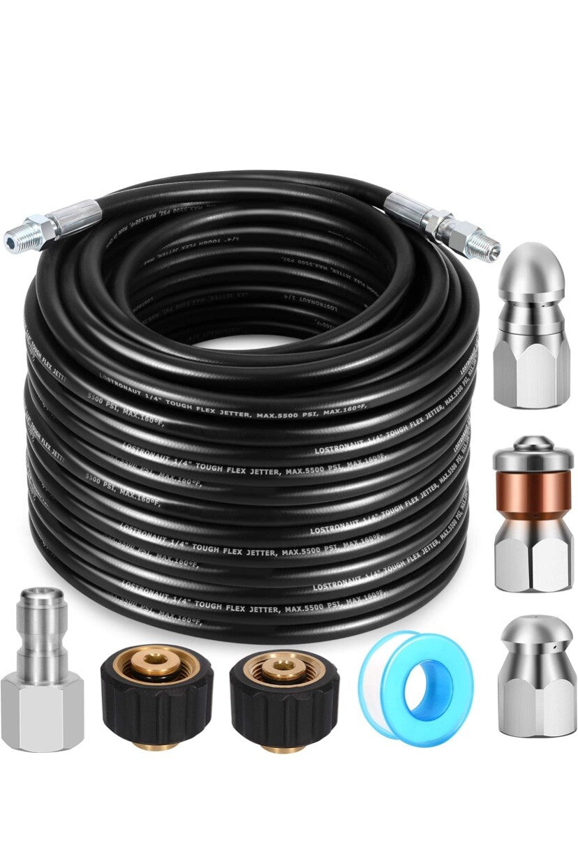 5500 PSI Sewer Jetter Kit 50 FT Drain Cleaning Hose for Pressure Washer 1/4