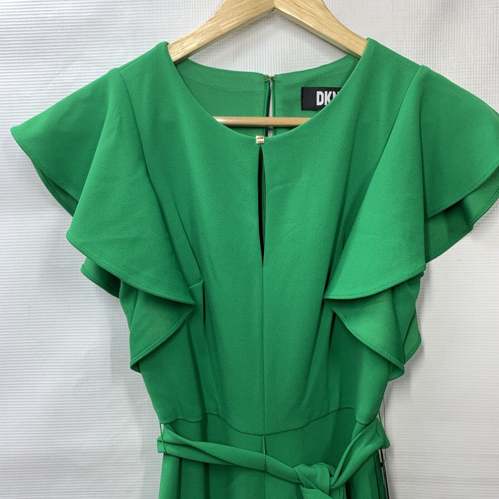 DKNY Womens Navy Flutter Sleeve Keyhole Neck Cropped Jumpsuit Green Size 2P