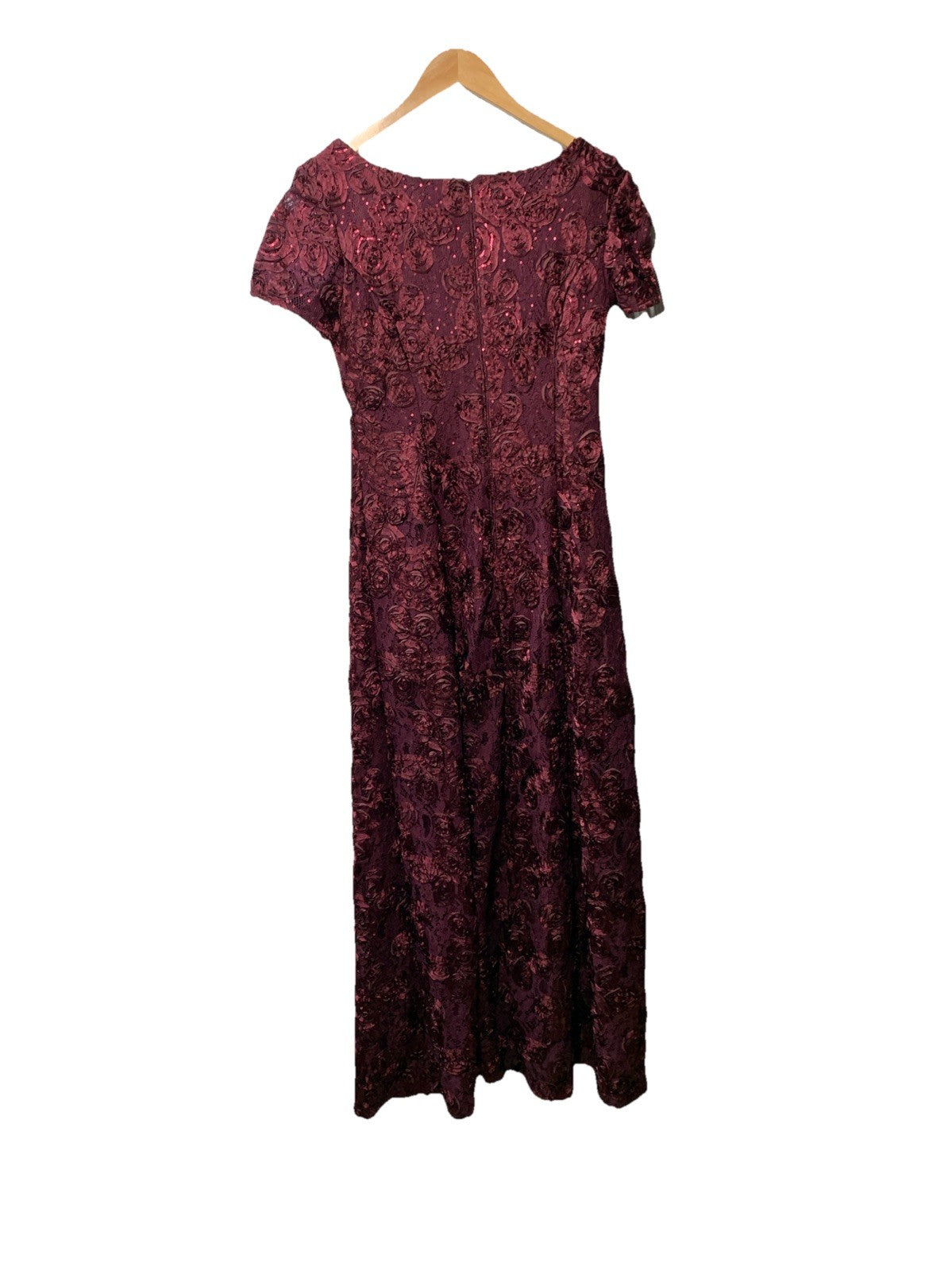 Alex Evenings Long Rosette Mother of The Bride Dress 112788 Size 10 Short Sleeve