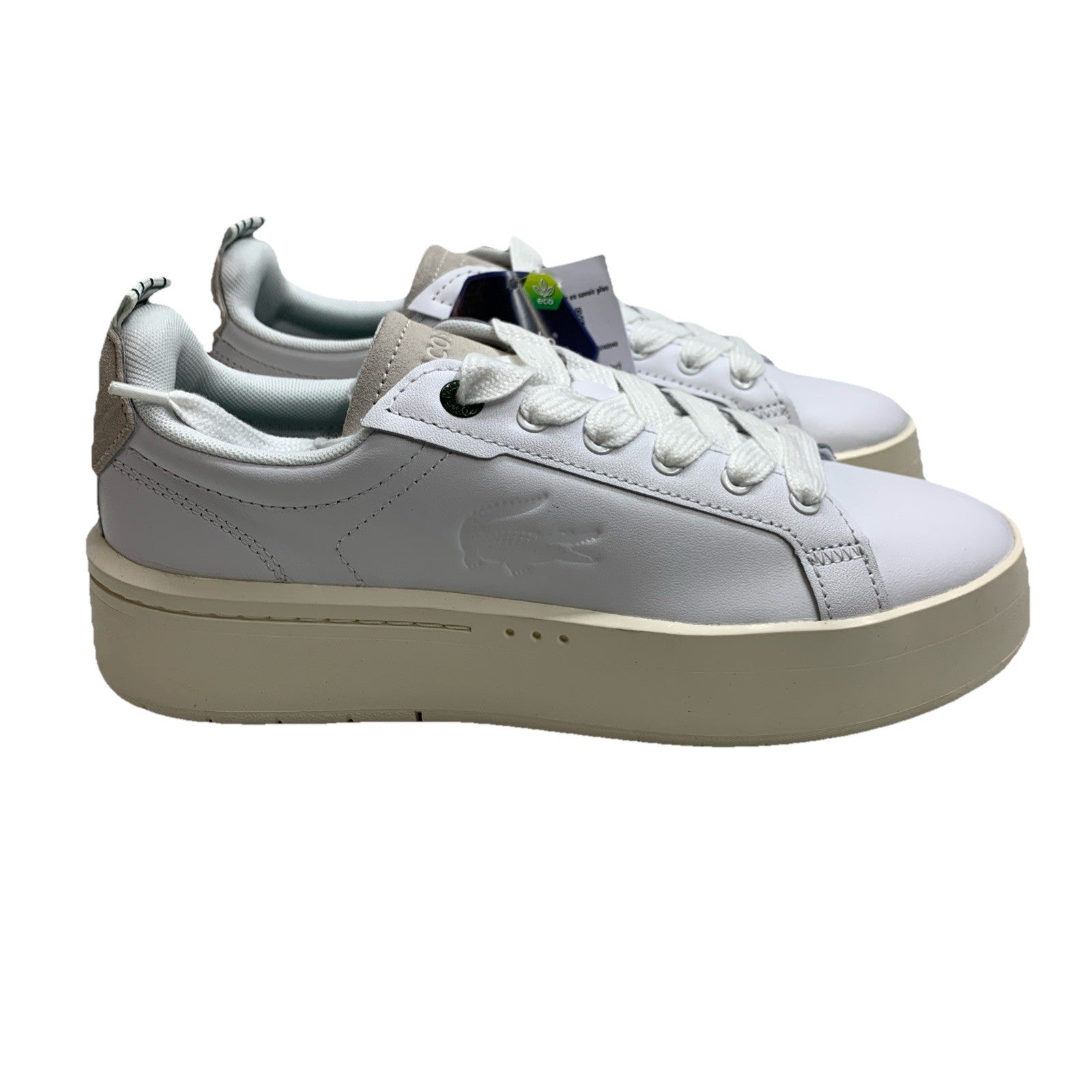 Lacoste Women's Carnaby Platfrom Sneaker White/Off White Lace-up Shoes Size 8.5