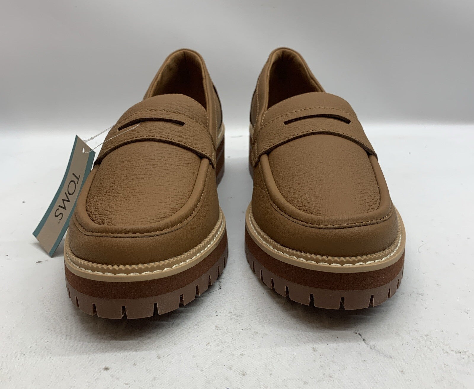 Women's Shoes TOMS CARA Casual Leather Lug Loafers 10W Tan Leather Slip-on NWT