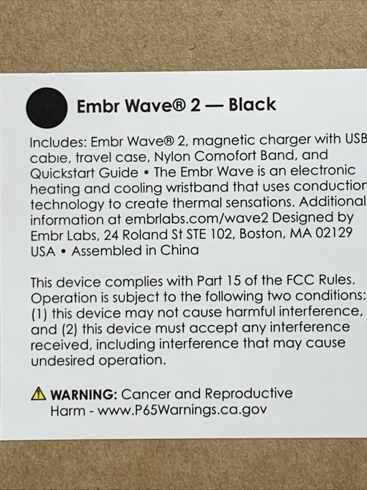 Embr E100 Wave 2 Black Thermal Wristband Rechargeable Bracelet Night Sweats