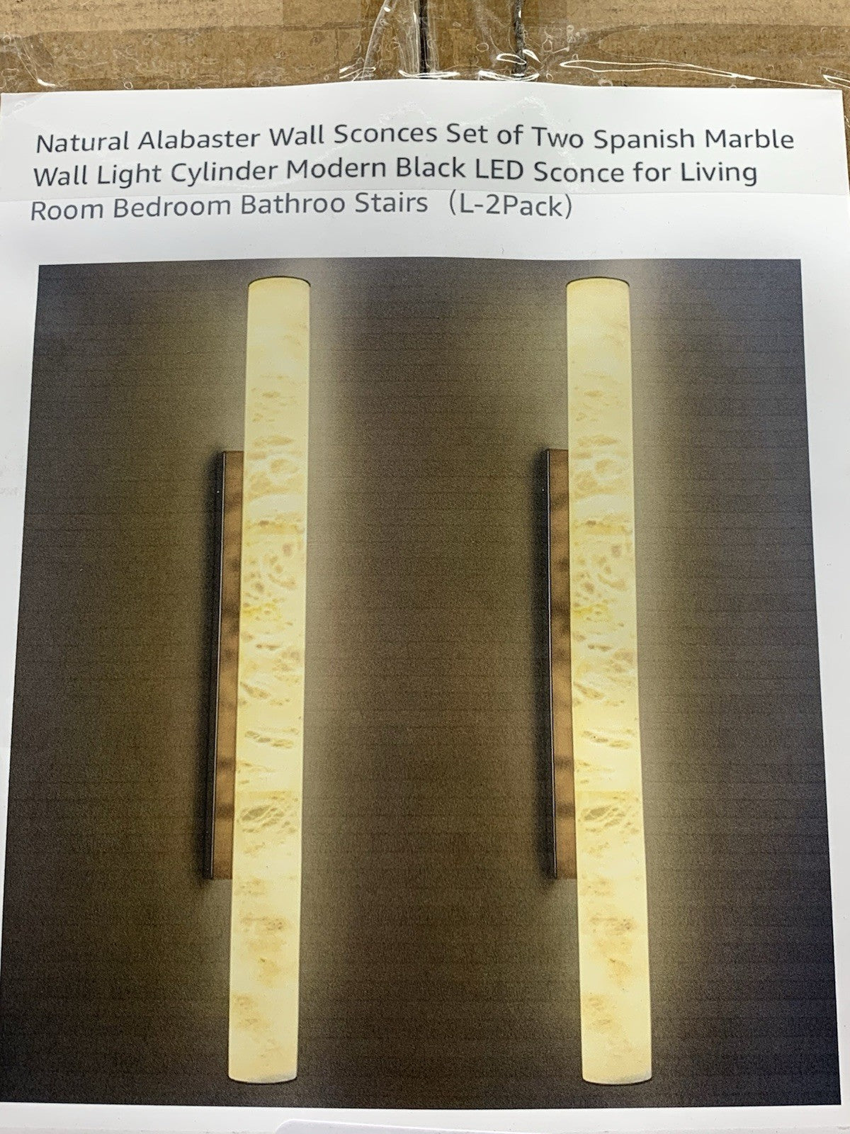 Natural Alabaster Wall Sconces Set of Two Spanish Marble Wall Light Cylinder Mod