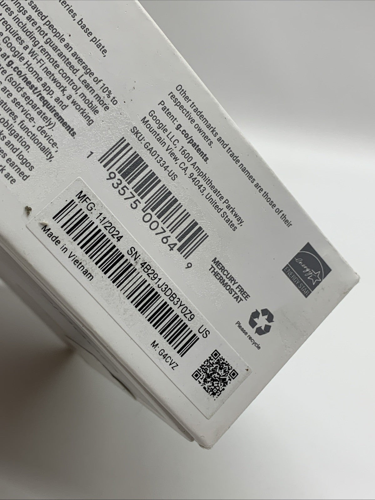 Google Nest Smart Thermostat Home Programmable Wifi Thermostat GA01334-US Snow