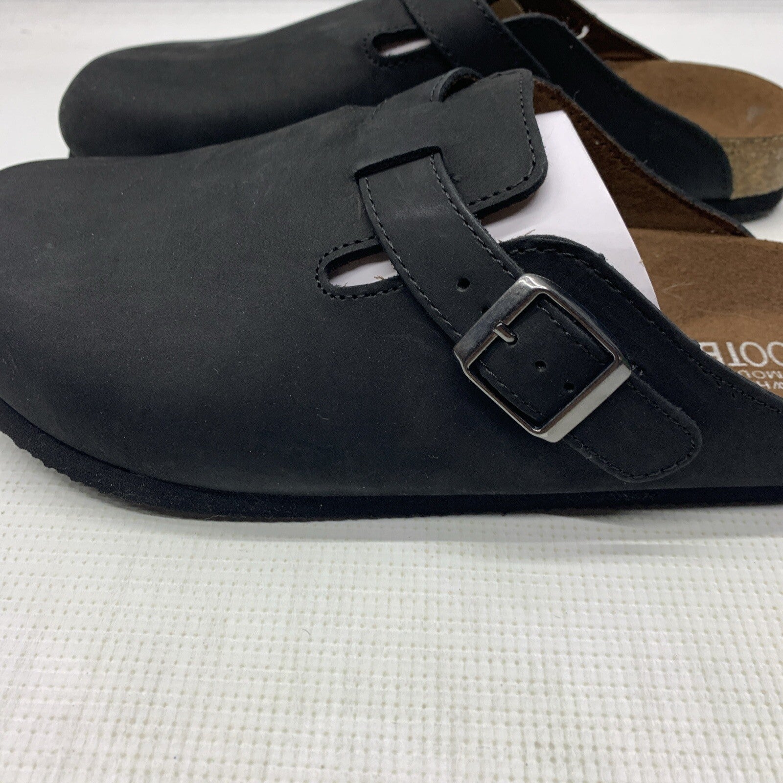 White Mountain Footbeds Women's Genuine Leather Buckle Slip-on Clog 9 Black