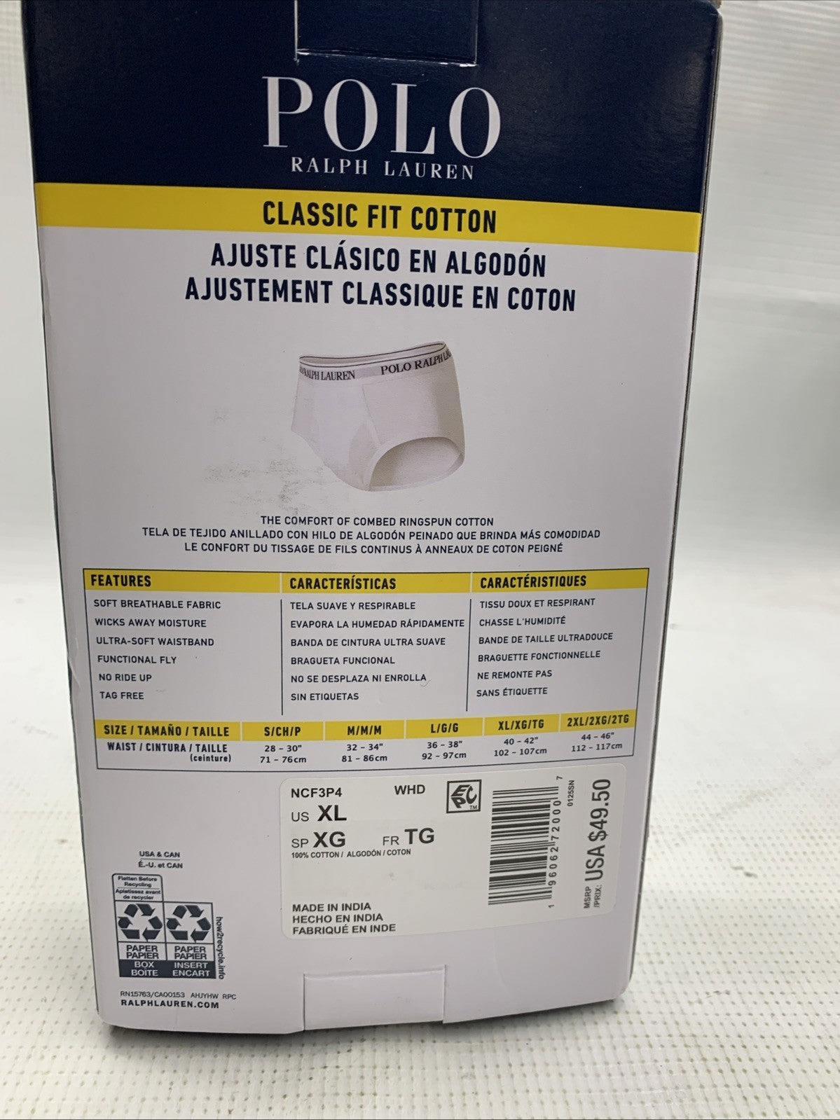 Polo Ralph Lauren Men's Classic Fit Cotton Briefs Underwear Size XL - 4 PACK