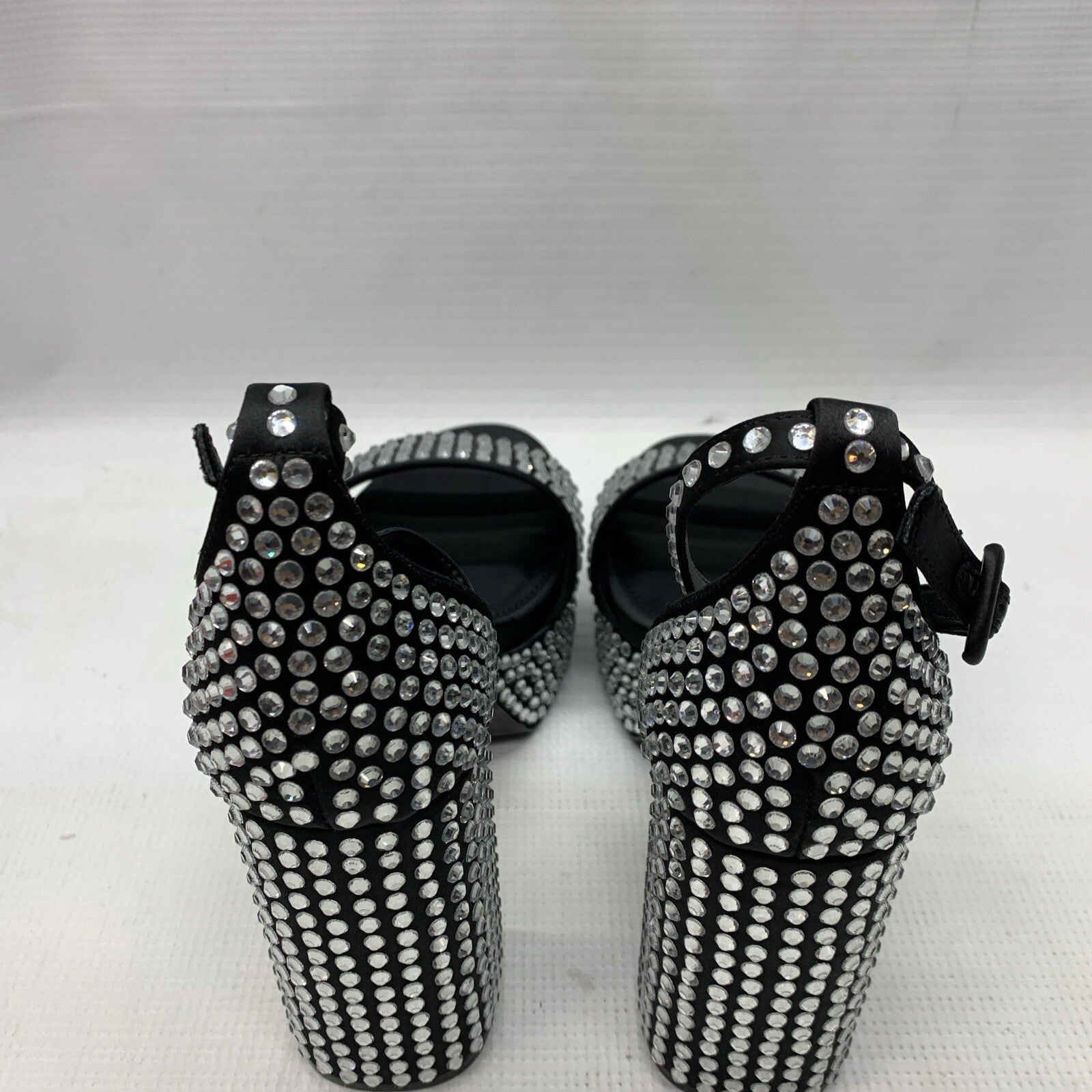 D'Amelio Brands Mayvinaa Platform Sandal Size 8 Black Crystal Satin Block Heel