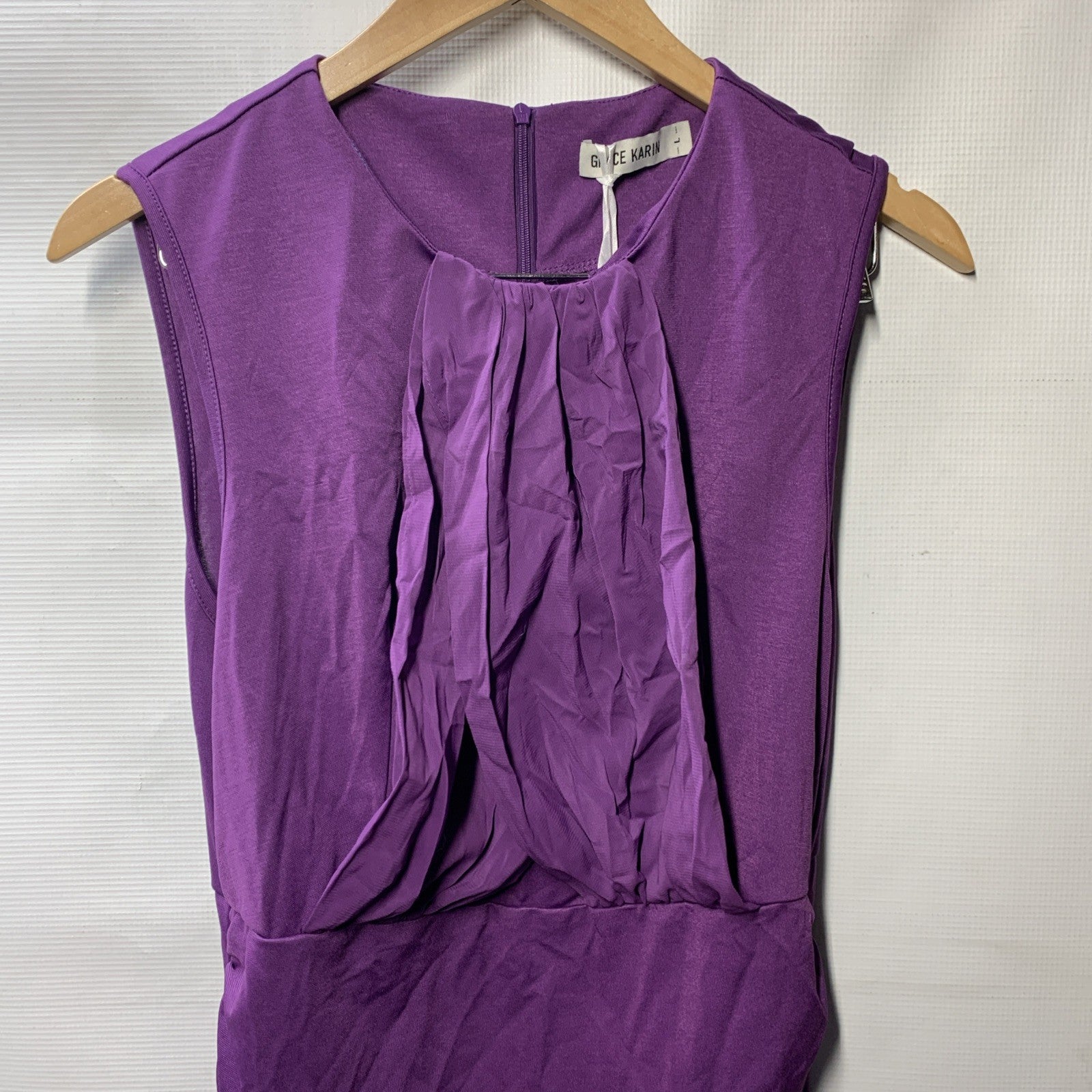 GRACE KARIN Cocktail Party Dress Sleeveless Ruched Size Large Purple Front Drape