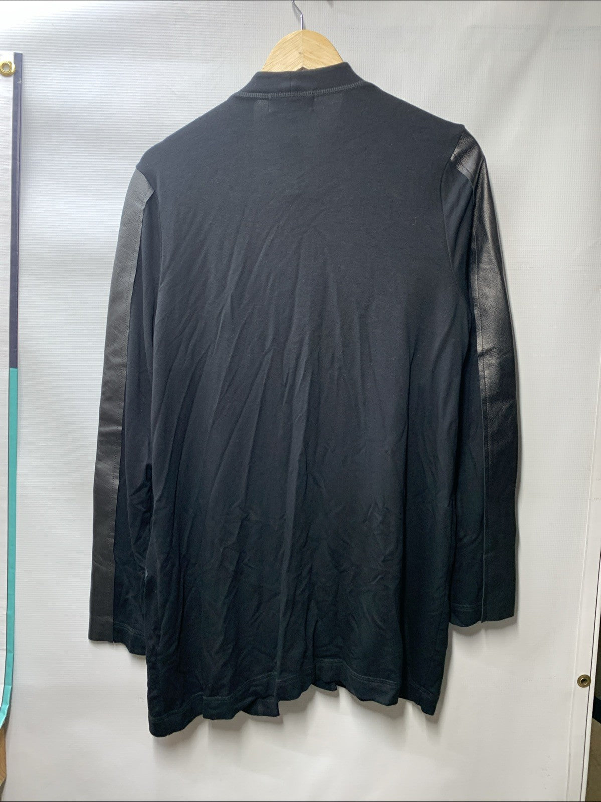 Michael Stars Women’s Faux Leather Patchwork Open Front Cardigan LG Long Sleeve