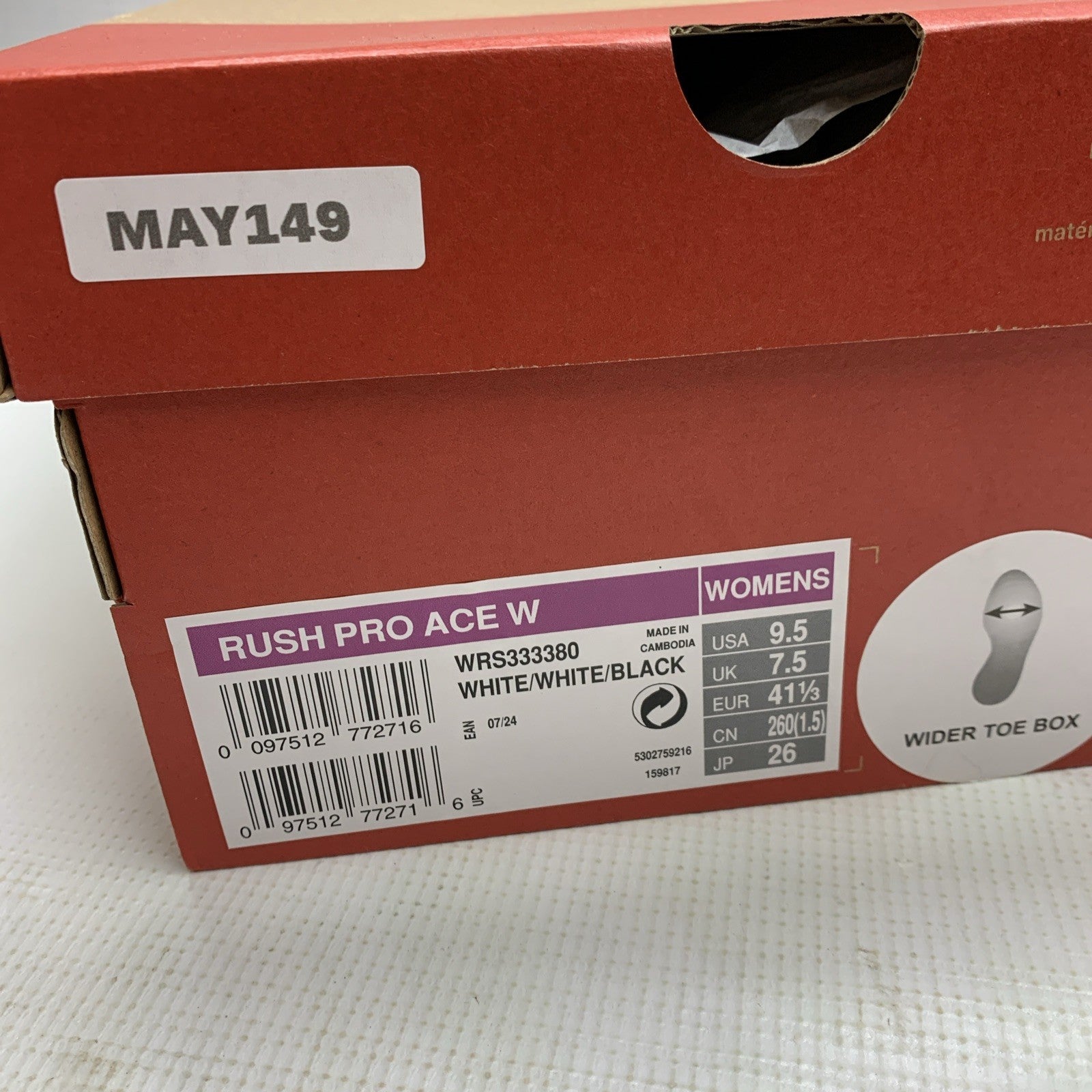 Wilson Rush Pro Ace W Tennis Shoes All White Women's Size 9.5 Lace-up Sneaker