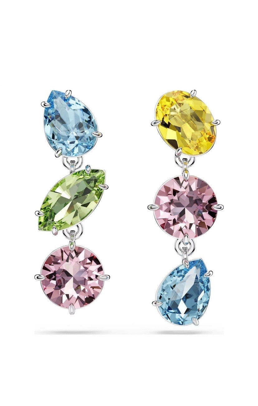 Swarovski Gema Women's Drop Earrings Multicolored Crystal Asymmetrical Elegant