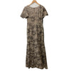 Taupe Alex Evenings long rosette mother of the bride dress, size 8, elegant evening gown with floral rosette details.