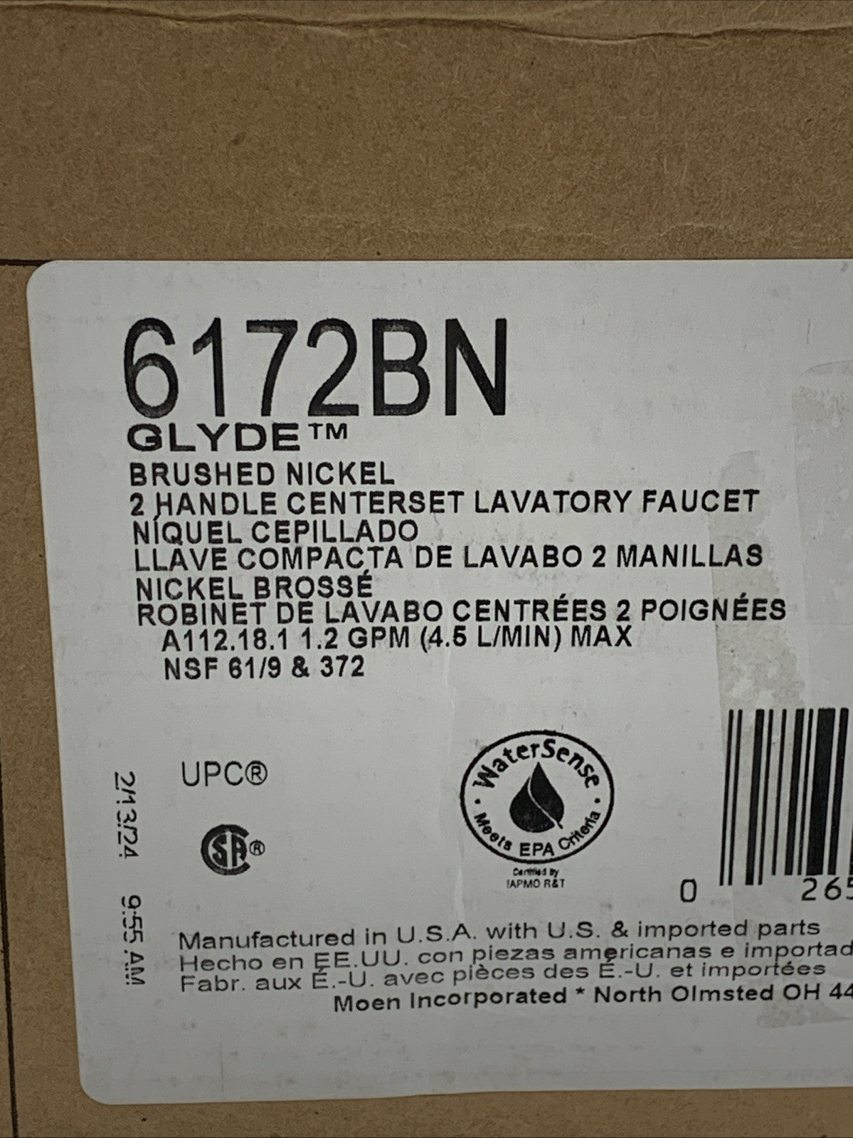 Moen Glyde Brushed Nickel Two-Handle High Arc Centerset Bathroom Faucet, 6172BN