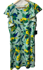 Nine West Women's Flutter Sleeve Swing Dress Size 10 Green Floral Round Neck