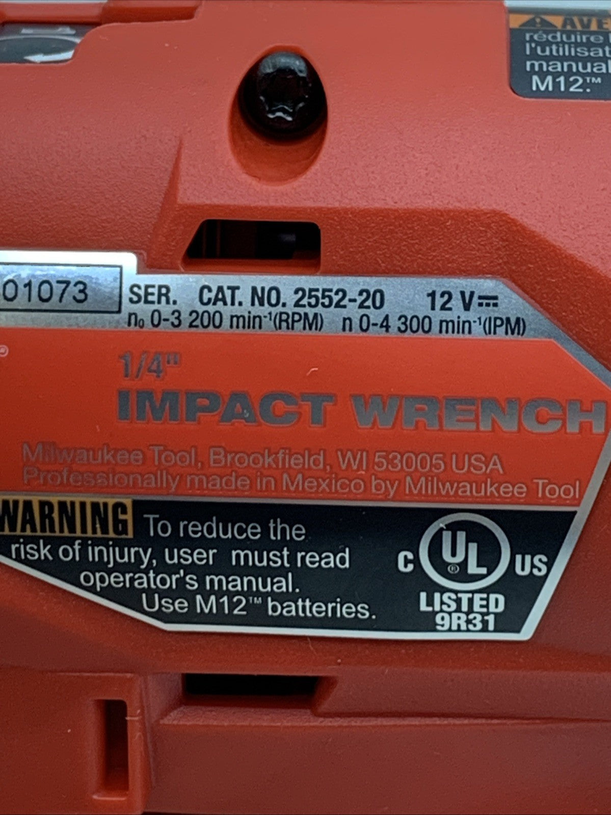 Milwaukee 2552-20 M12 Fuel 1/4