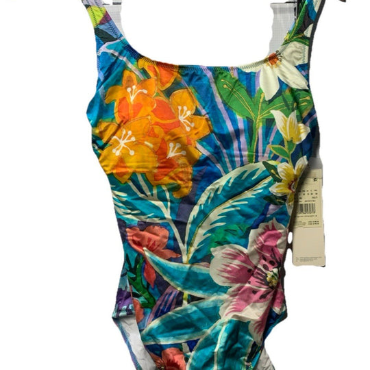 Gottex Tropicana Square Neck One Piece Adjustable Straps Floral Swimwear Size 8
