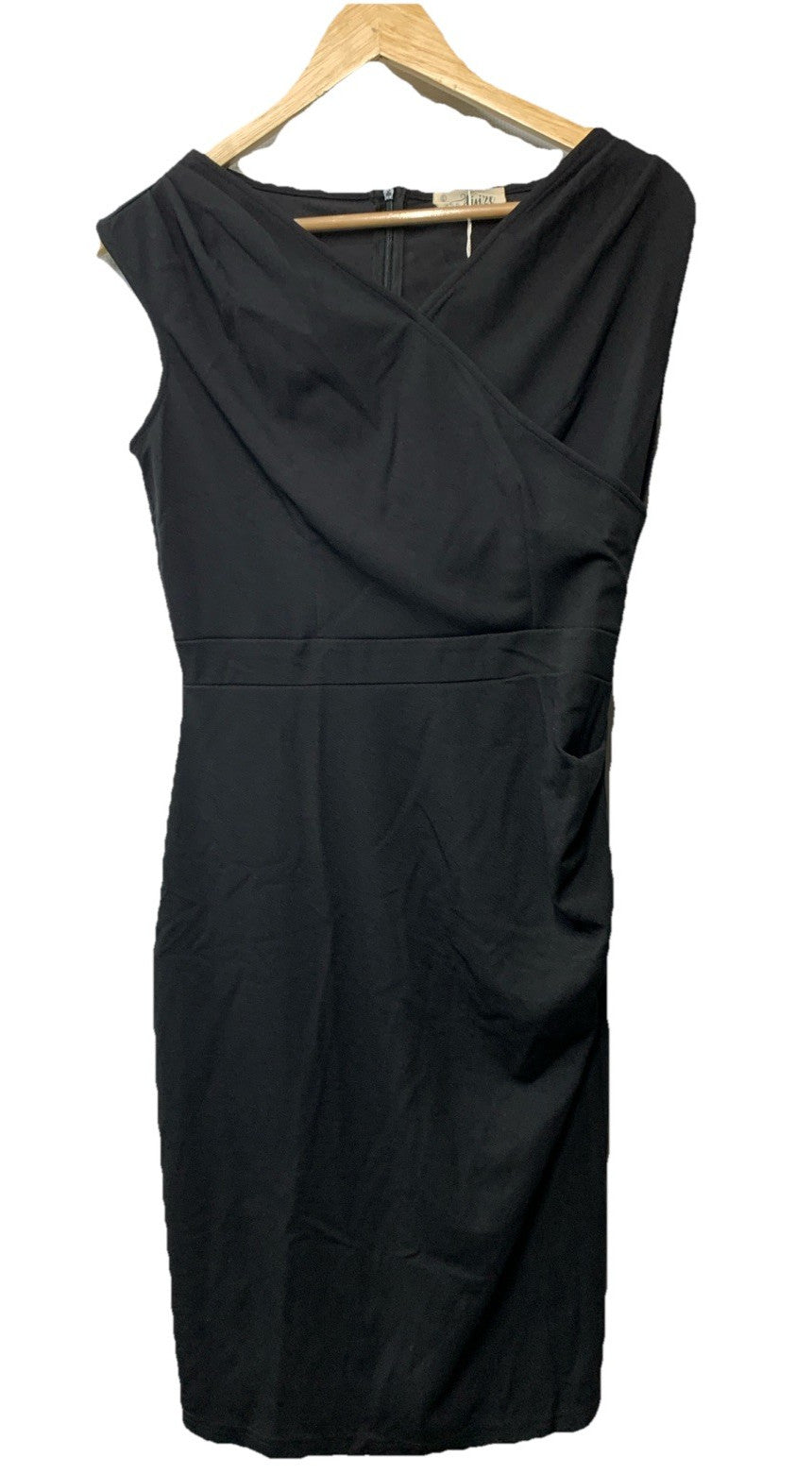 Women's Pencil Dress Pleated Side Business Sweetheart Neck Sheath Size L Black