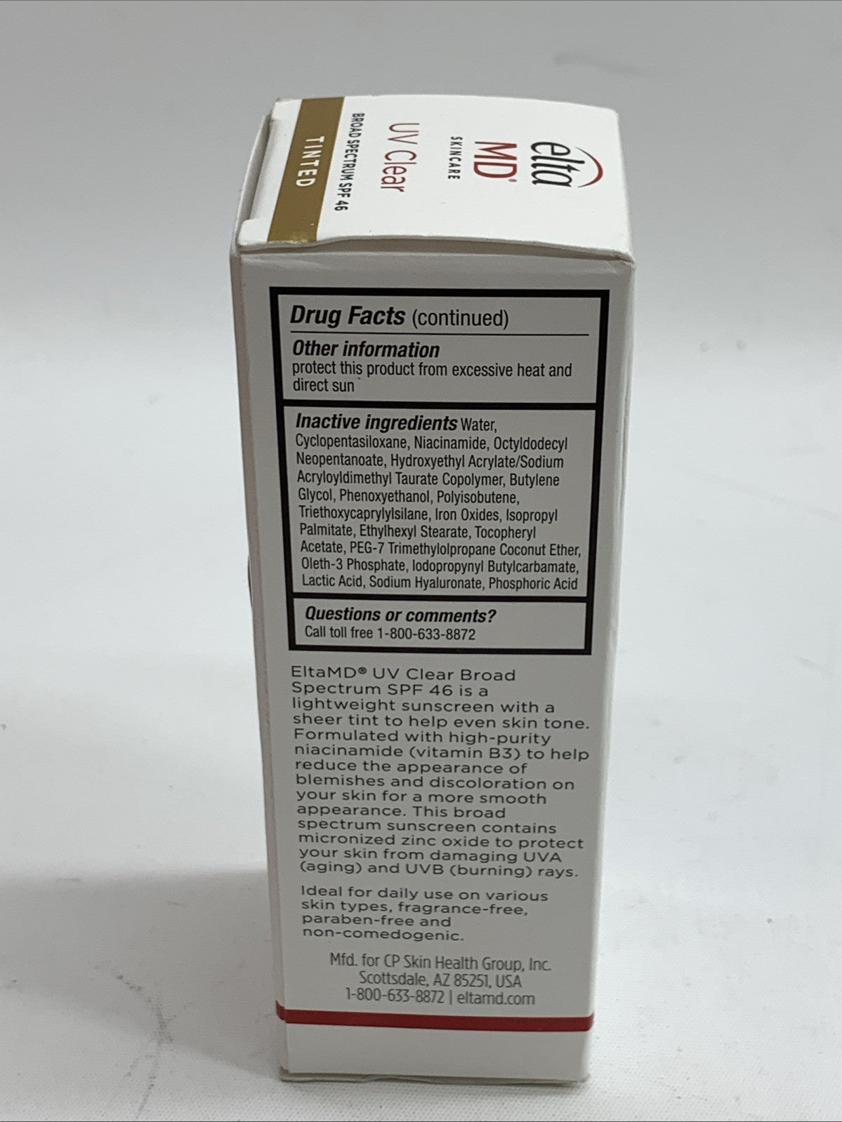 EltaMD UV Clear Tinted Broad-Spectrum SPF 46 Lightweight Oil-free Sunscreen 48g