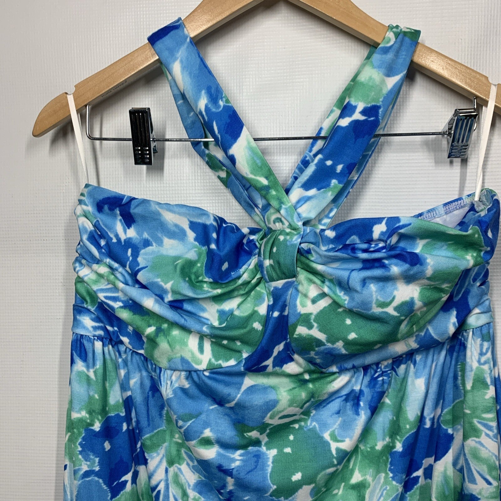 GRACE KARIN Halterneck Sleeveless Boho Flowy Ruffle Beach Dress Blue/Green Large