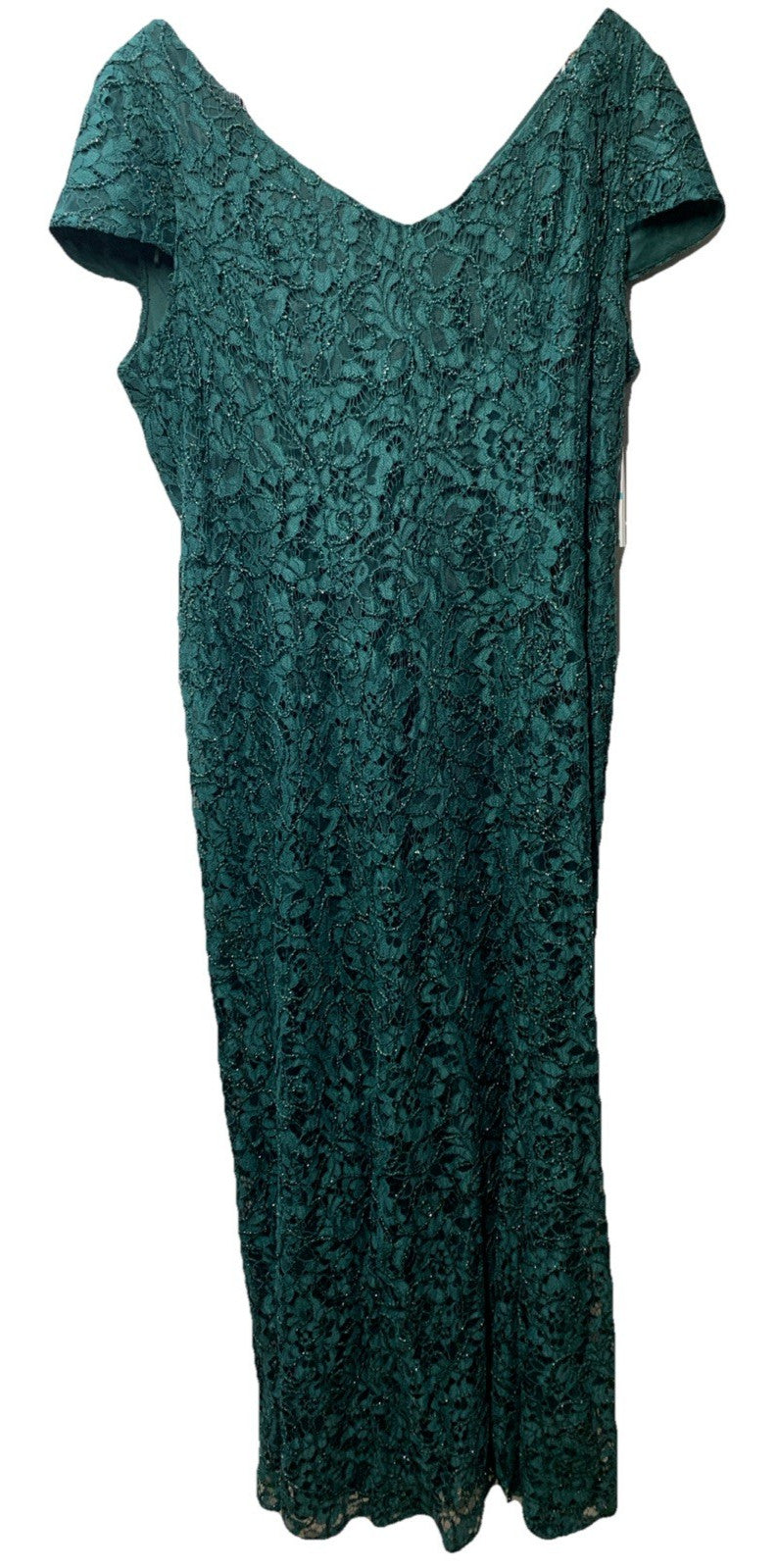 Alex Evenings Women's Long Rosette Dress Short Sleeves Hunter Green Size 16
