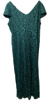 Alex Evenings Women's Long Rosette Dress Short Sleeves Hunter Green Size 16