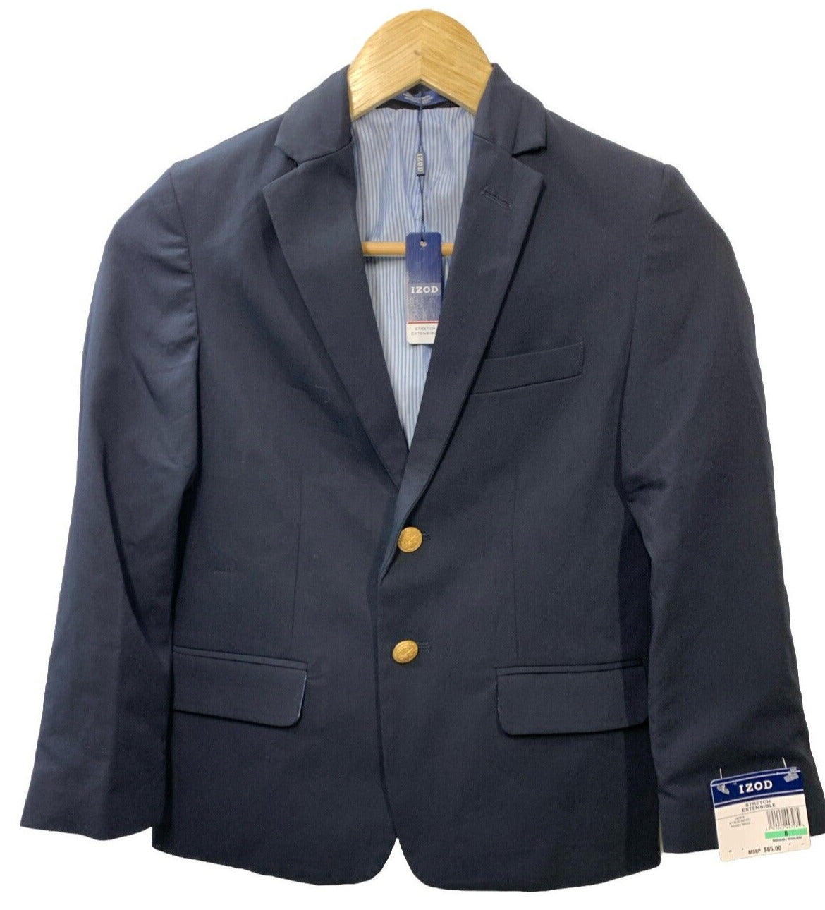 Izod Boys Husky Brass Button Navy Blazer Holidays Christmas Size 8 Long Sleeve