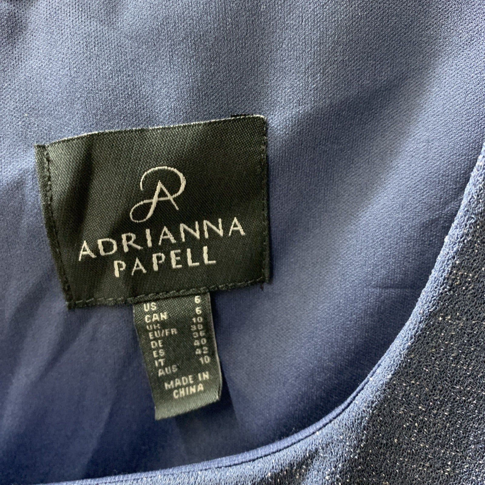 Adrianna Papell Women's Metallic Knit Draped Dress Steel Blue Square Neck Size 6