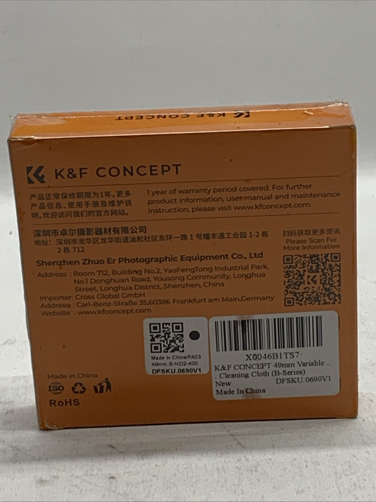 K&F CONCEPT Nano-B Series Lens Filter Variable ND2-400 49MM for Camera Lens