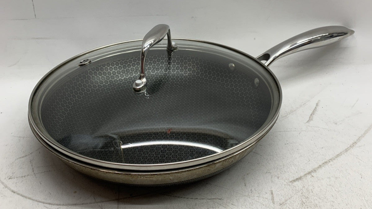 HexClad Hybrid Nonstick 10-Inch Cooking Frying Pan with Clear Glass Lid - USED
