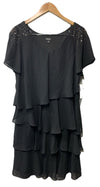 S.L. Fashions V-Neck Chiffon Cocktail Dress with Beaded Shoulders Size 12P Black