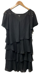S.L. Fashions V-Neck Chiffon Cocktail Dress with Beaded Shoulders Size 12P Black