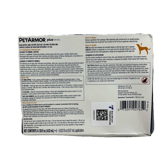 PetArmor Plus Flea & Tick Prevention for Dogs 5-22 lbs 6 Monthly Doses Topical