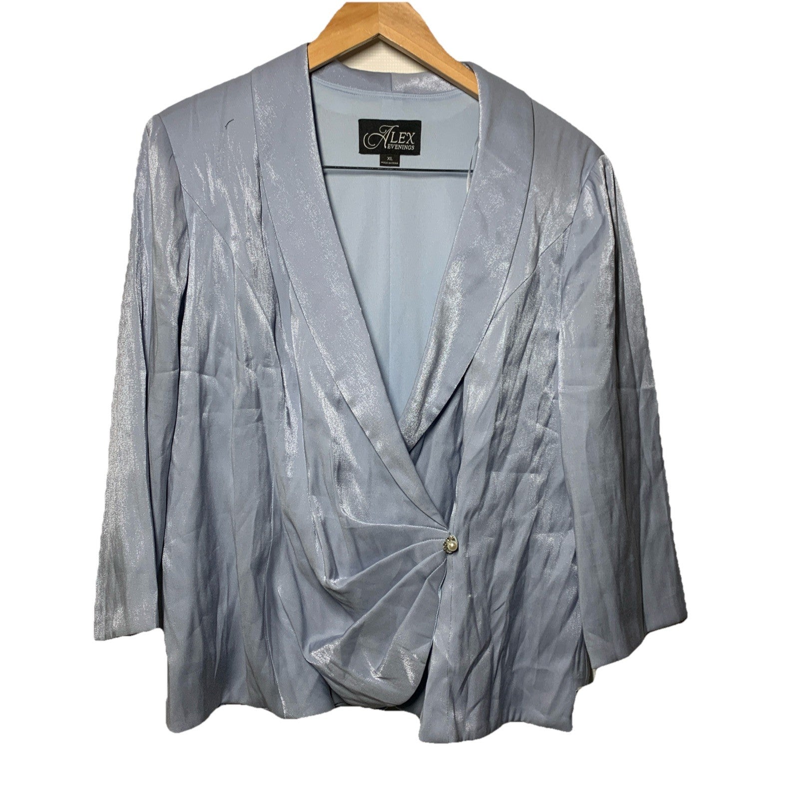 Alex Evenings Womens 3/4 Sleeve Surplice Neckline Stretch Shimmer Jacket Size XL