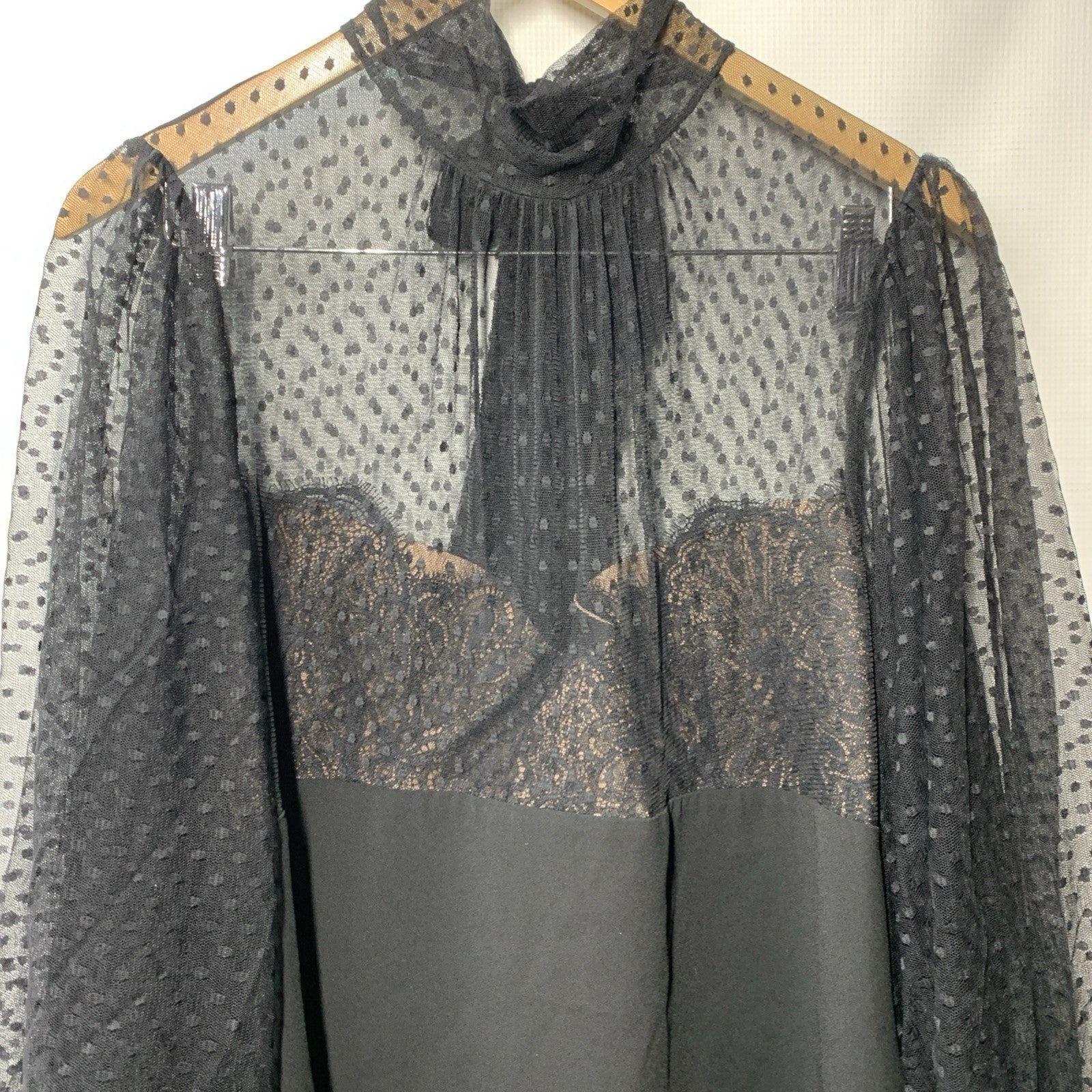 BCBGMAXAZRIA Women's Long Puff Sleeve Mock Neck Mini Evening Dress Black Size 16