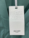 GRACE KARIN Elegant V Neck Peplum Tops Tie Front Long Bell Sleeve Size XL Teal